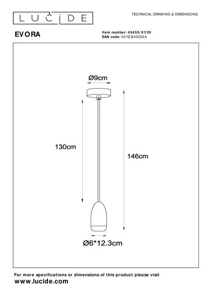 Lucide EVORA - Pendelleuchten - Ø 10 cm - 1xGU10 - Schwarz - TECHNISCH